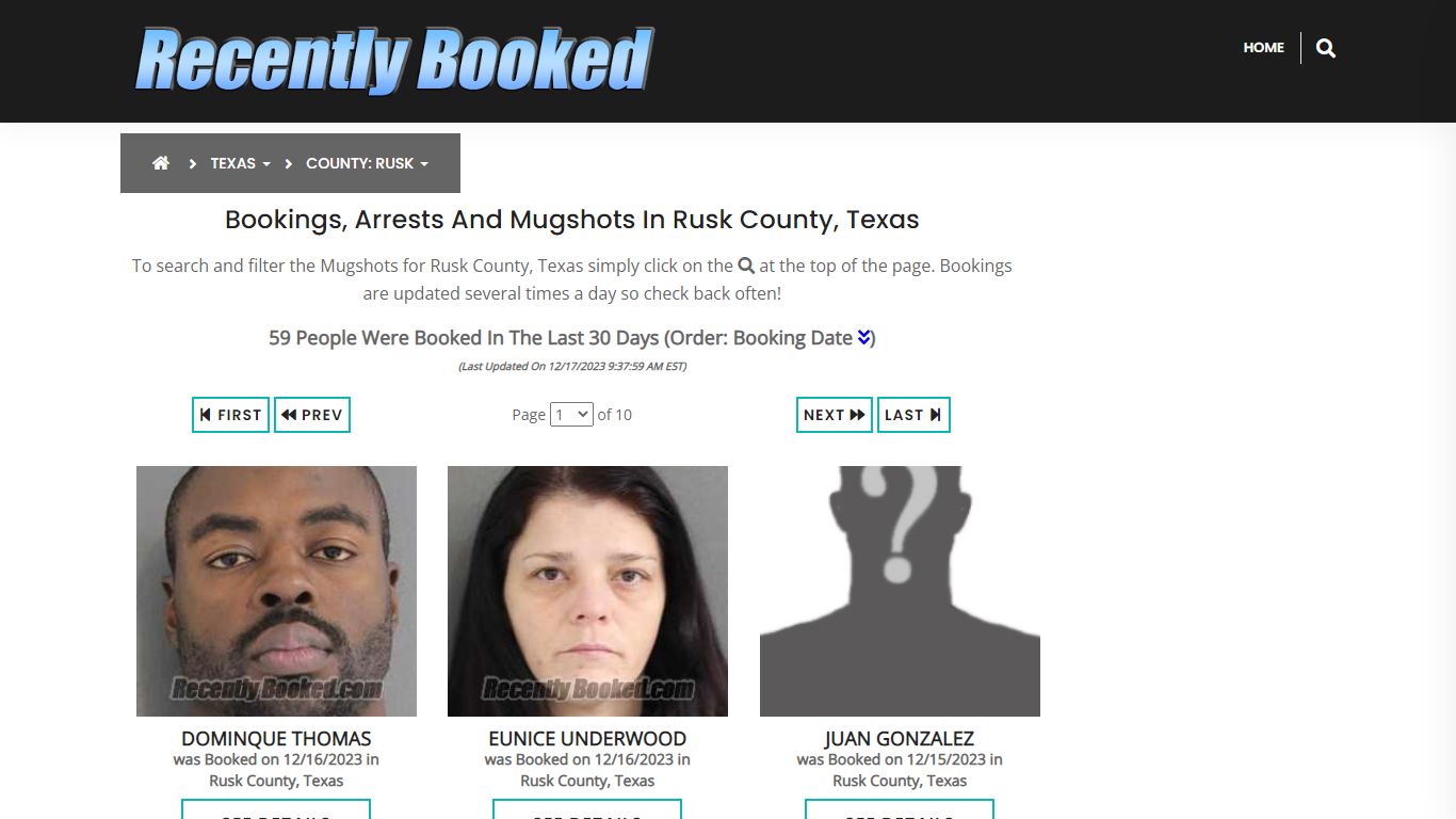 Recent bookings, Arrests, Mugshots in Rusk County, Texas - Recently Booked